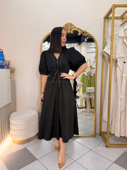 SACHA" BLACK MIDI DRESS