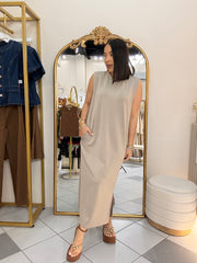 KARINA" TAUPE TSHIRT DRESS