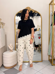 KIARA” BEIGE/BLACK  POLKA DOT BARREL PANTALON