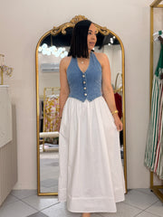 LAURA" WHITE/DENIM DRESS