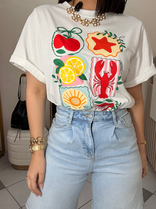 WHITE LOBSTER & LEMON TEE TSHIRT