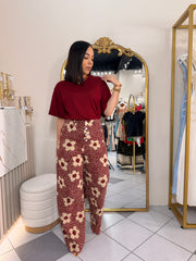 BURGUNDY  FLORAL PANTALÓN BARREL