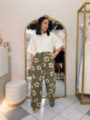 VERDE  FLORAL PANTALÓN BARREL