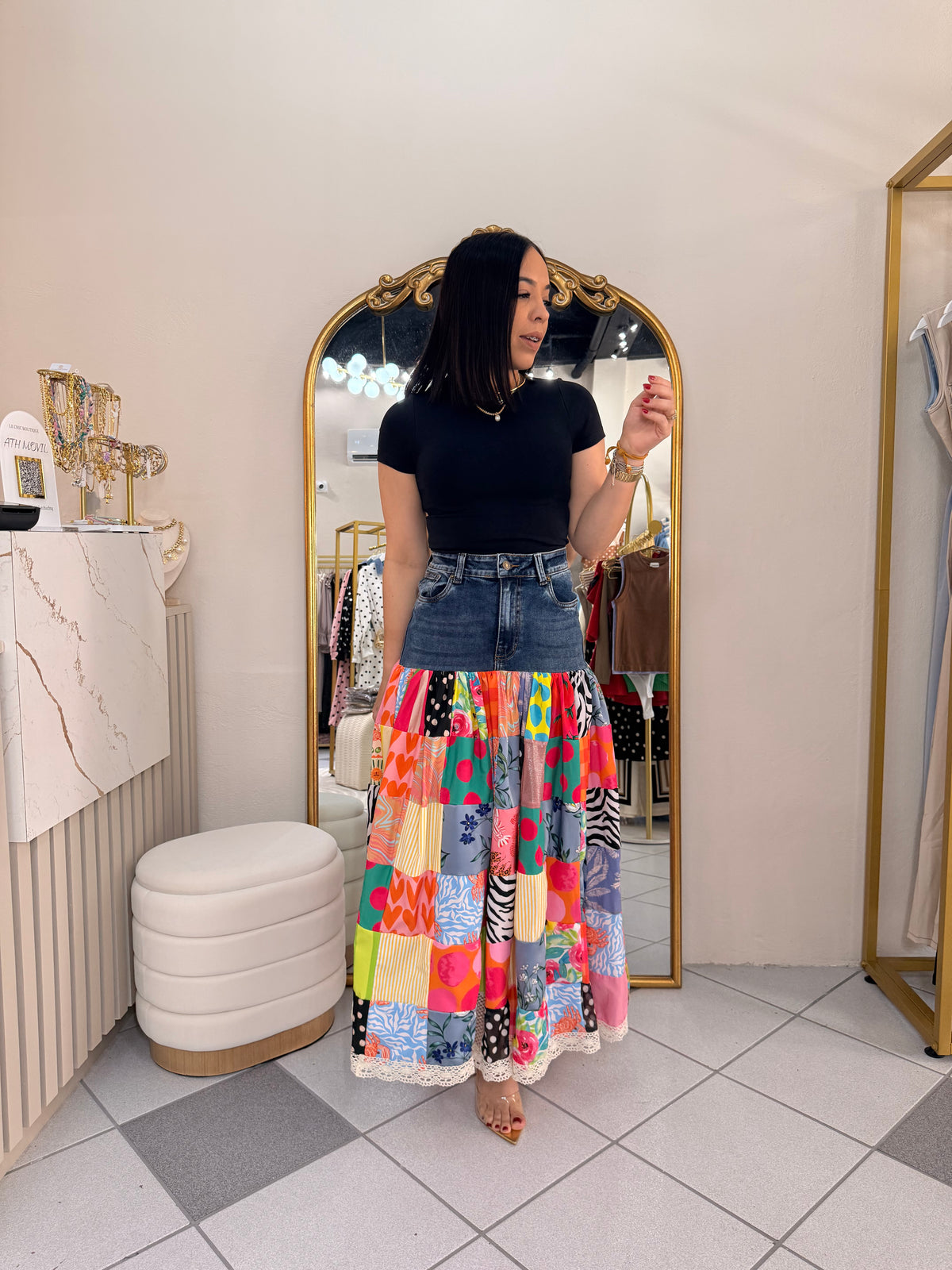 FALDA COLOMBIANA PARCHOS Y DENIM
