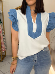 WHITE/DENIM TOP