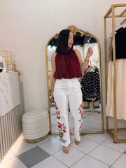 KAREN" PANTALON BLANCO DETALLES EN FLORES