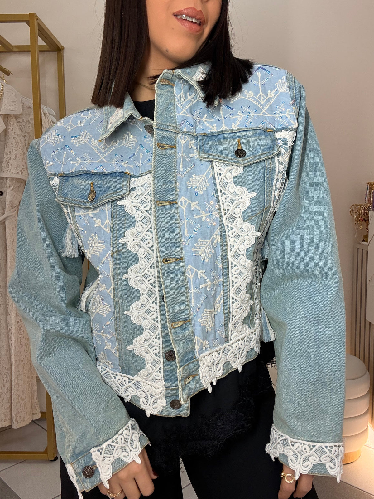 ANAISA" DENIM LACE JACKET