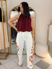 KAREN" PANTALON BLANCO DETALLES EN FLORES