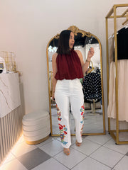 KAREN" PANTALON BLANCO DETALLES EN FLORES