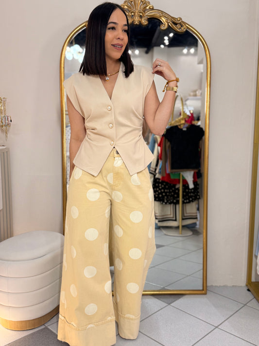DENIM CREMA POLKA DOT “ PANTALÓN