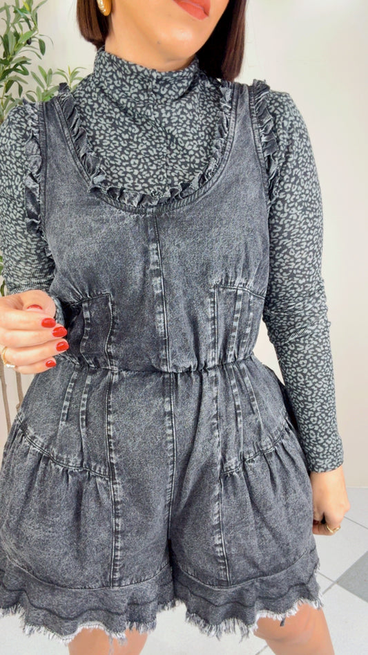 VANESSA-  BLACK  DENIM ROMPER