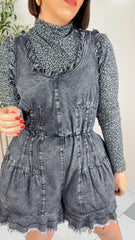 VANESSA-  BLACK  DENIM ROMPER