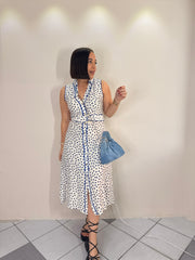 MIDI DRESS WHITE/BLUE POLKA DOT