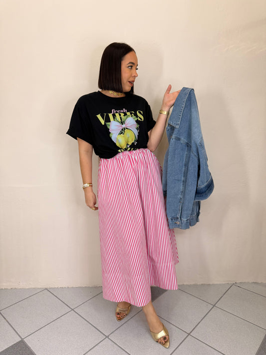 PINK/ WHITE  MIDI SKIRT