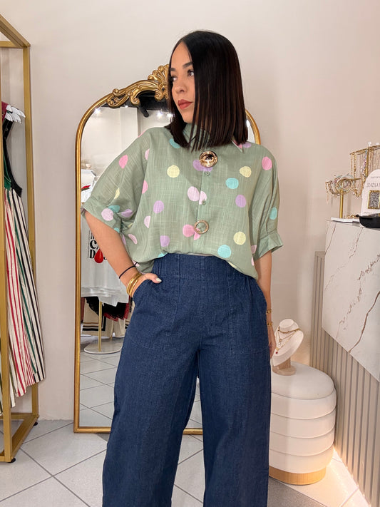 SAGE POLKA DOT TOP