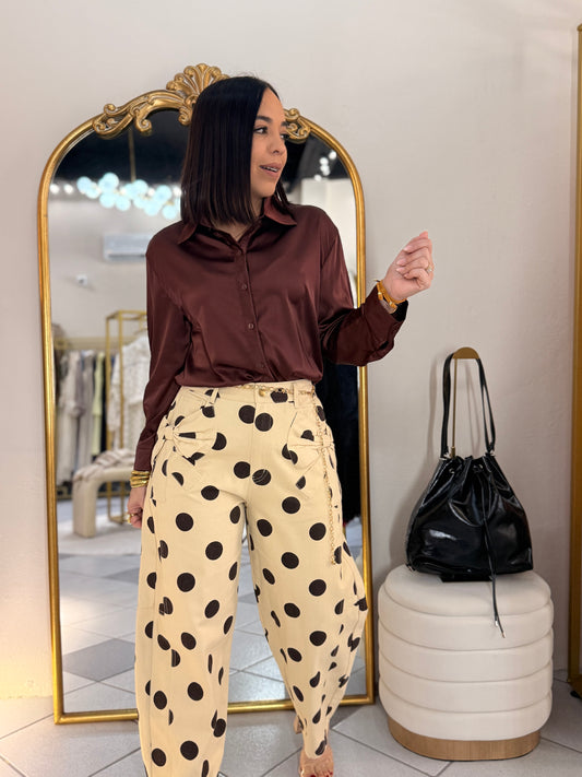 LAZO BEIGE/BROWN  POLKA DOT JEANS