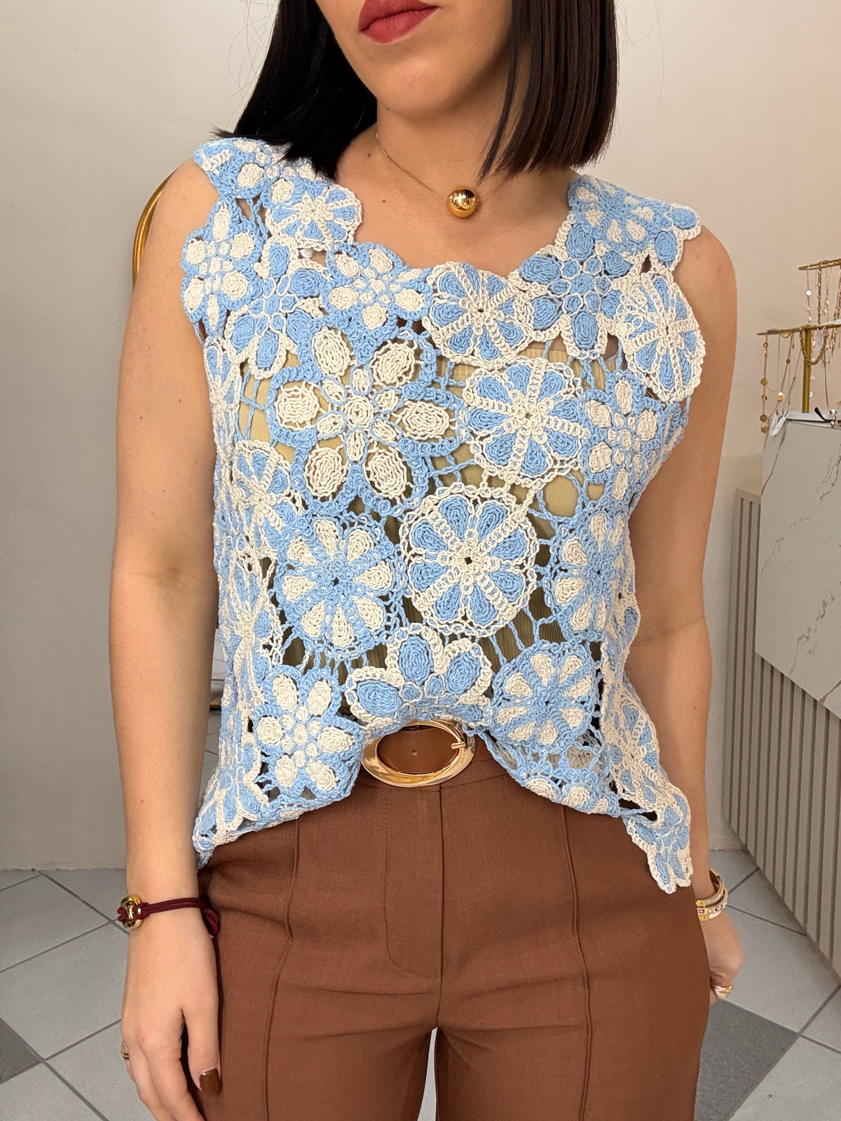 CROCHET TOP BLUE
