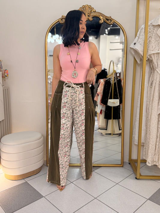 PAMELA" FLORAY OLIVE/PINK   PANTALÓN
