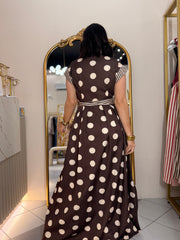 KAMELIA" BROWN  DOT/STRIPE DRESS