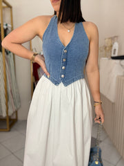 LAURA" WHITE/DENIM DRESS