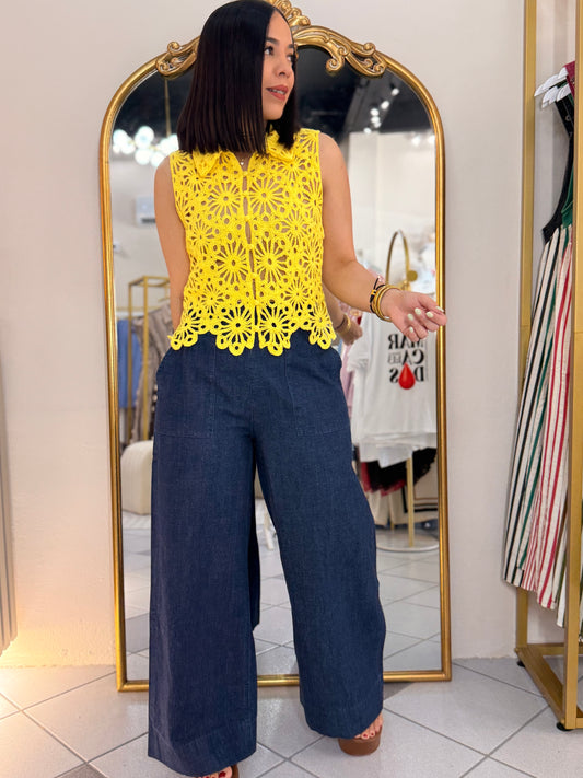 AISA" CROCHET YELLOW  TOP