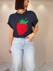 STRAWBERRY SWEATER NAVY/RED