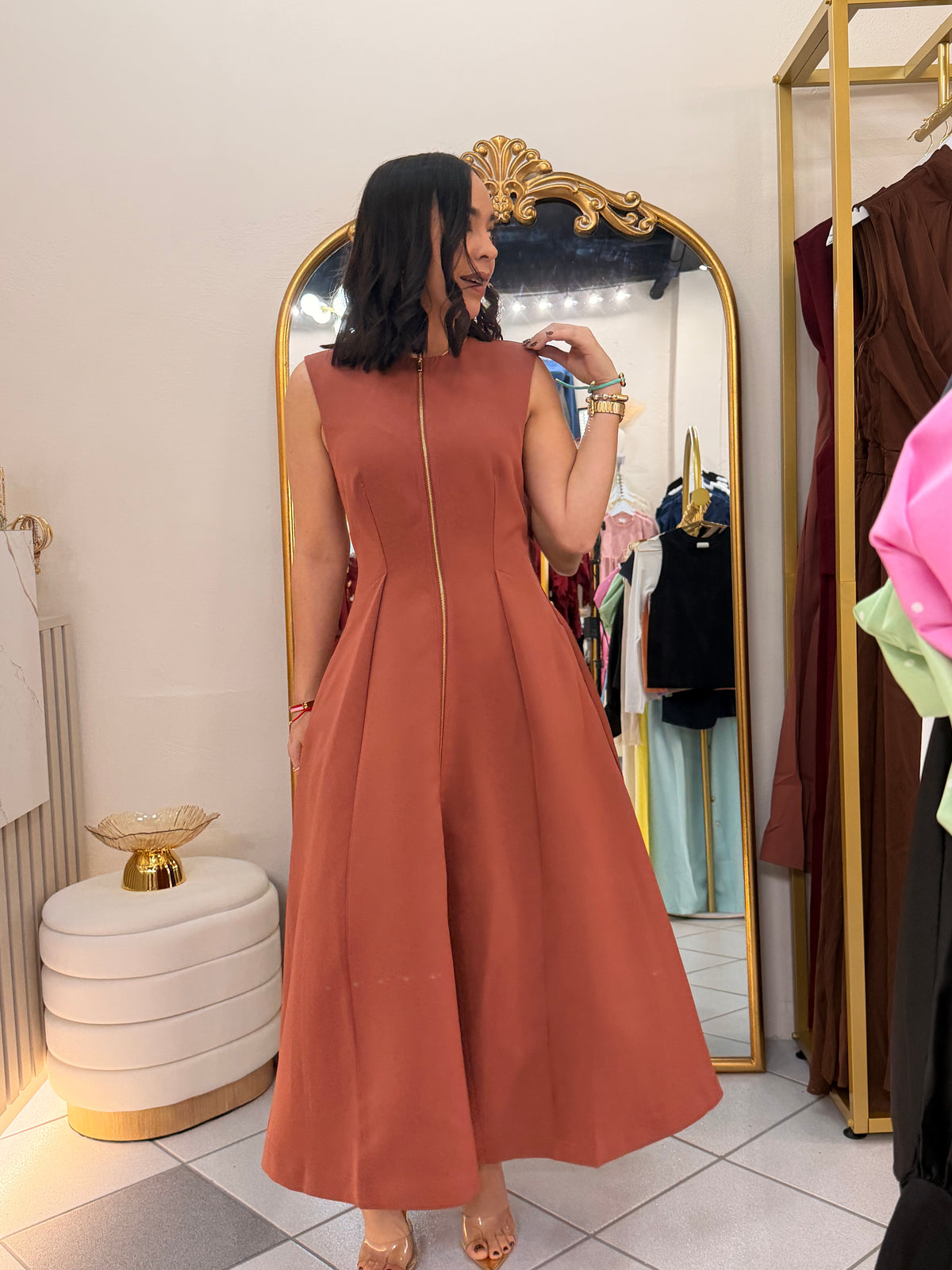 LEYLA” DUSTY ROSE MIDI DRESS