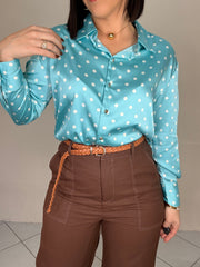 BLUE   POLKA DOT SATIN TOP