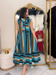 KELLY" TEAL/MUSTAZA DRESS