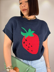 STRAWBERRY SWEATER NAVY/RED