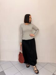 ANI FLOWY WHITE/ BLACK MIDI DRESS