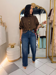 CLARA" DARK DENIM DETALLE LEATHER