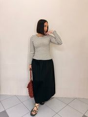 ANI FLOWY WHITE/ BLACK MIDI DRESS