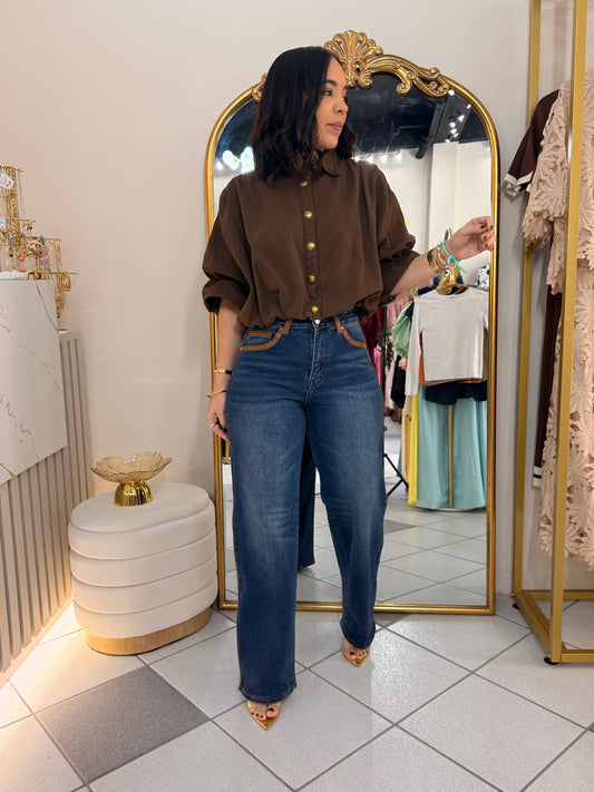 CLARA" DARK DENIM DETALLE LEATHER