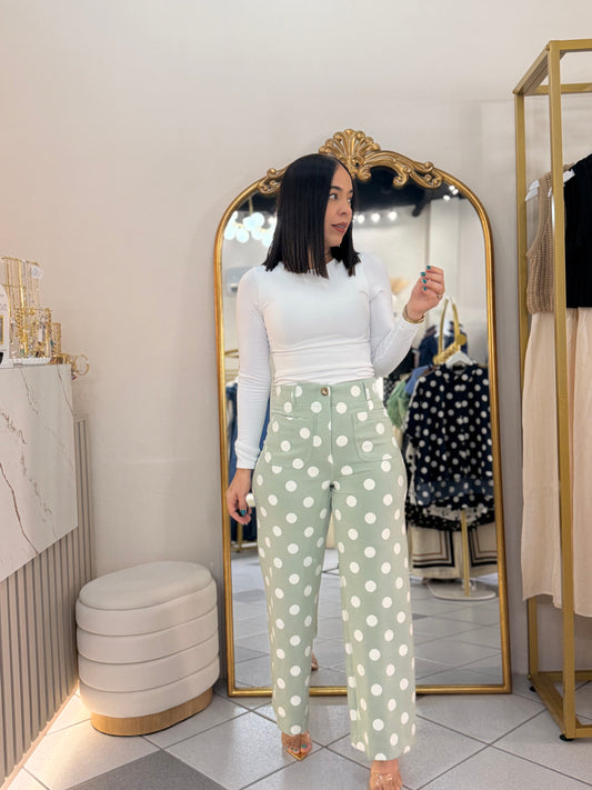 WALESKA" SAGE POLKA DOT PANT