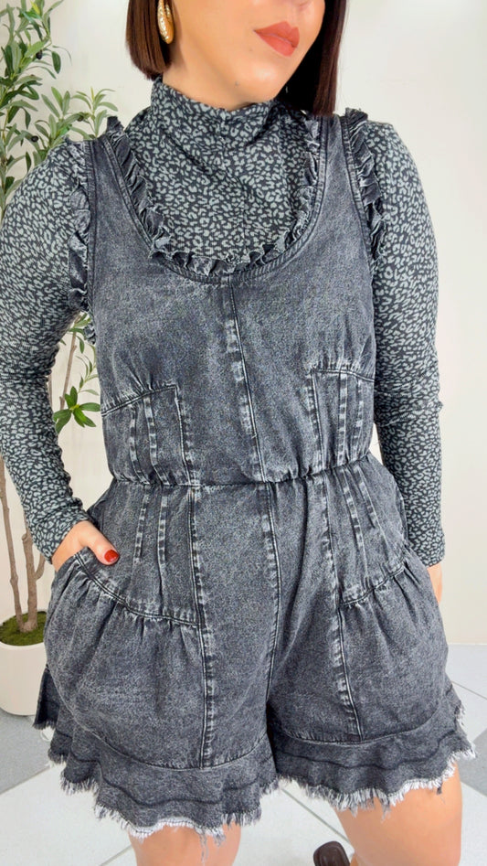 VANESSA-  BLACK  DENIM ROMPER