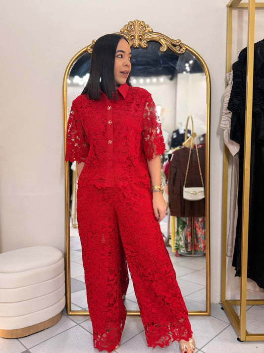 SET PANTALON ROJO ELEGANTE
