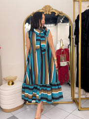 KELLY" TEAL/MUSTAZA DRESS