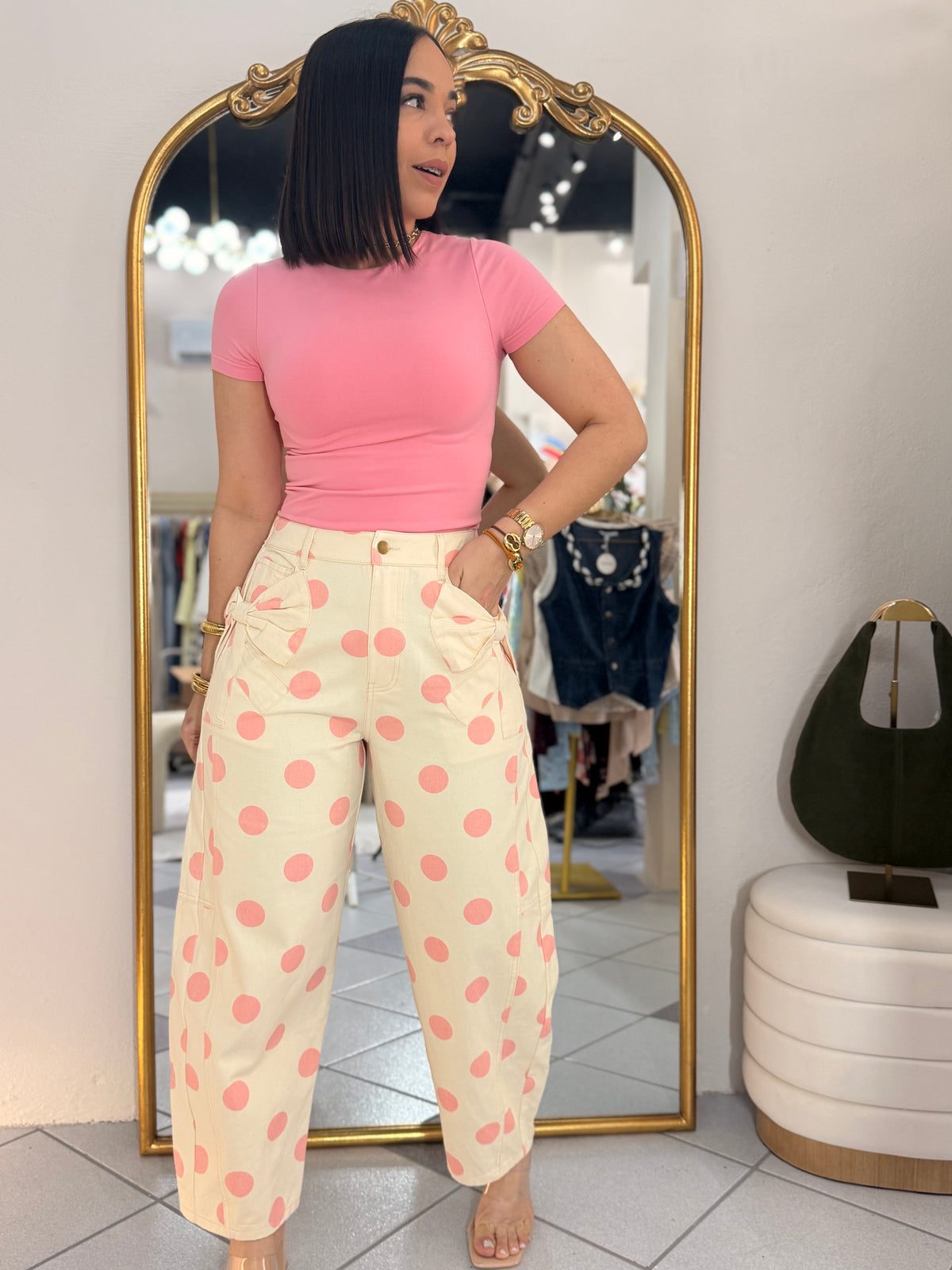 LAZO BEIGE/PINK POLKA DOT JEANS