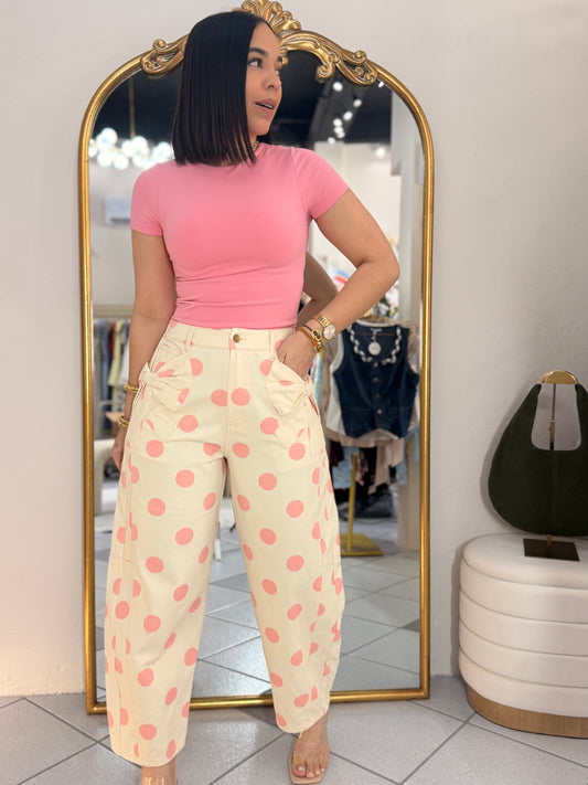 LAZO BEIGE/PINK POLKA DOT JEANS