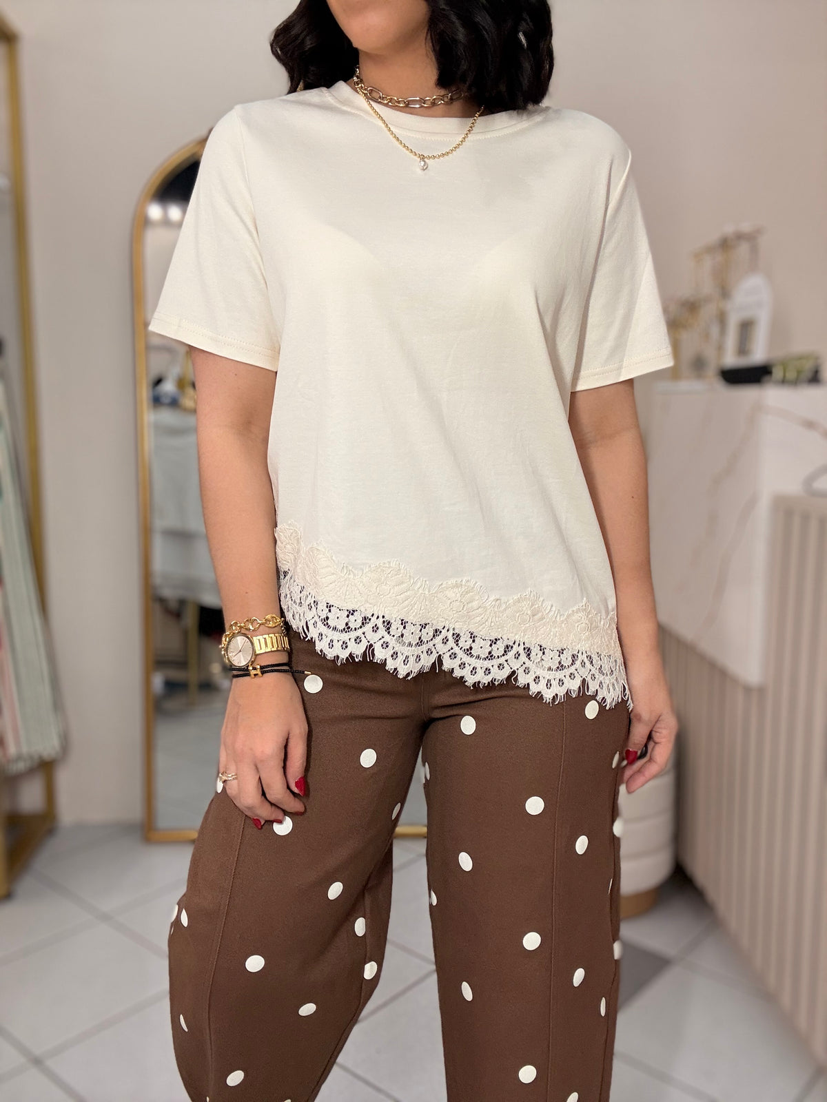 TSHIRT LACE CREMA