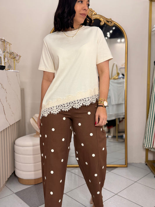 TSHIRT LACE CREMA