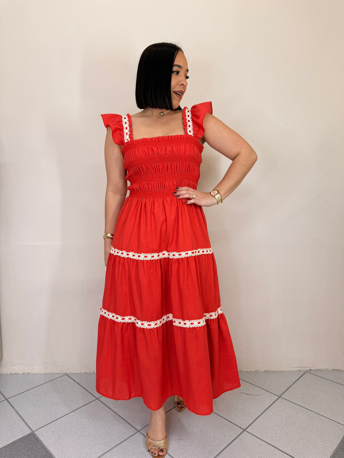 RED MIDI DRESS