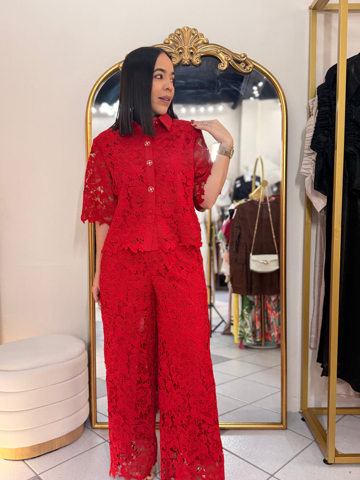 SET PANTALON ROJO ELEGANTE