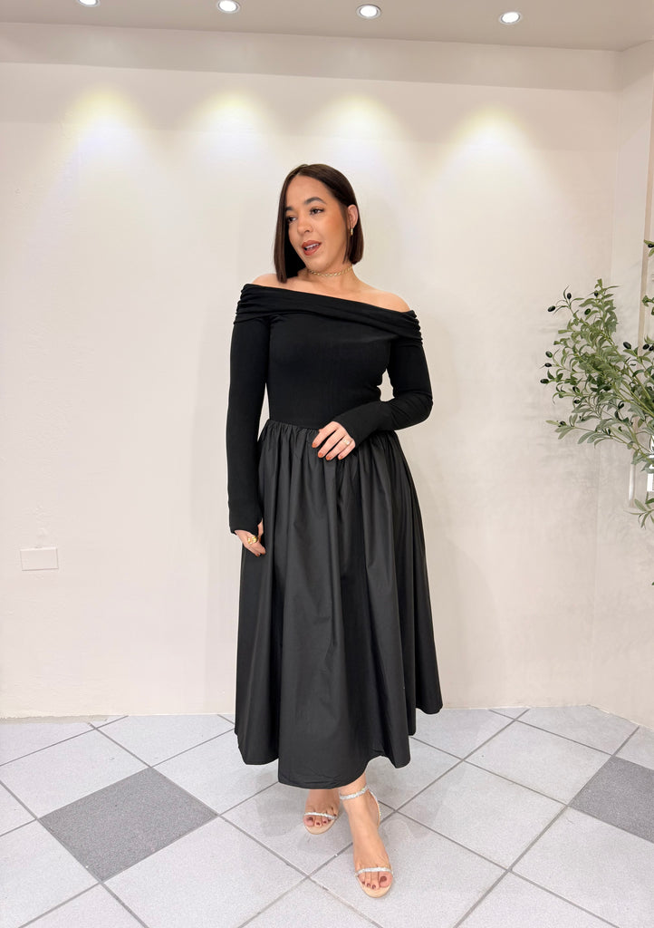 FRANCES" BLACK MIDI DRESS