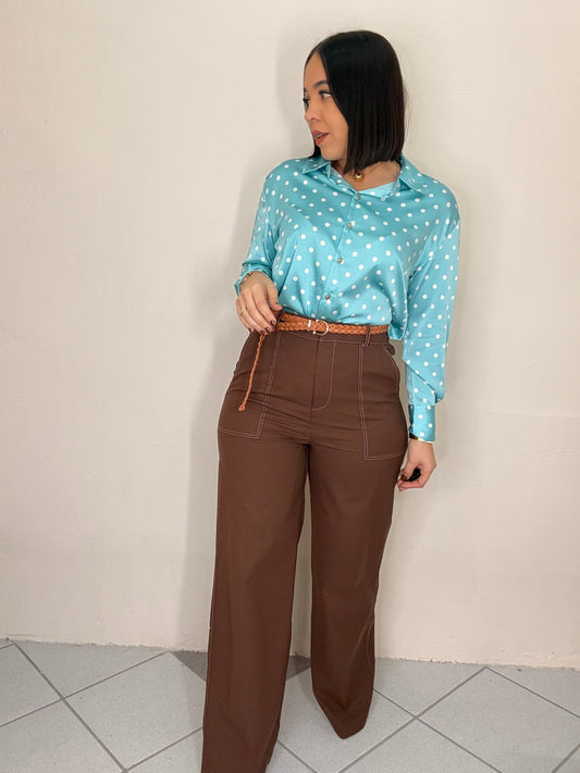 BLUE   POLKA DOT SATIN TOP