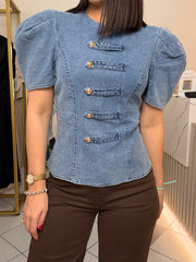 LARA" LIGHT DENIM TOP MANGAS NAPOLEON