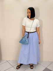 ANI FLOWY WHITE/ BLUE MIDI DRESS