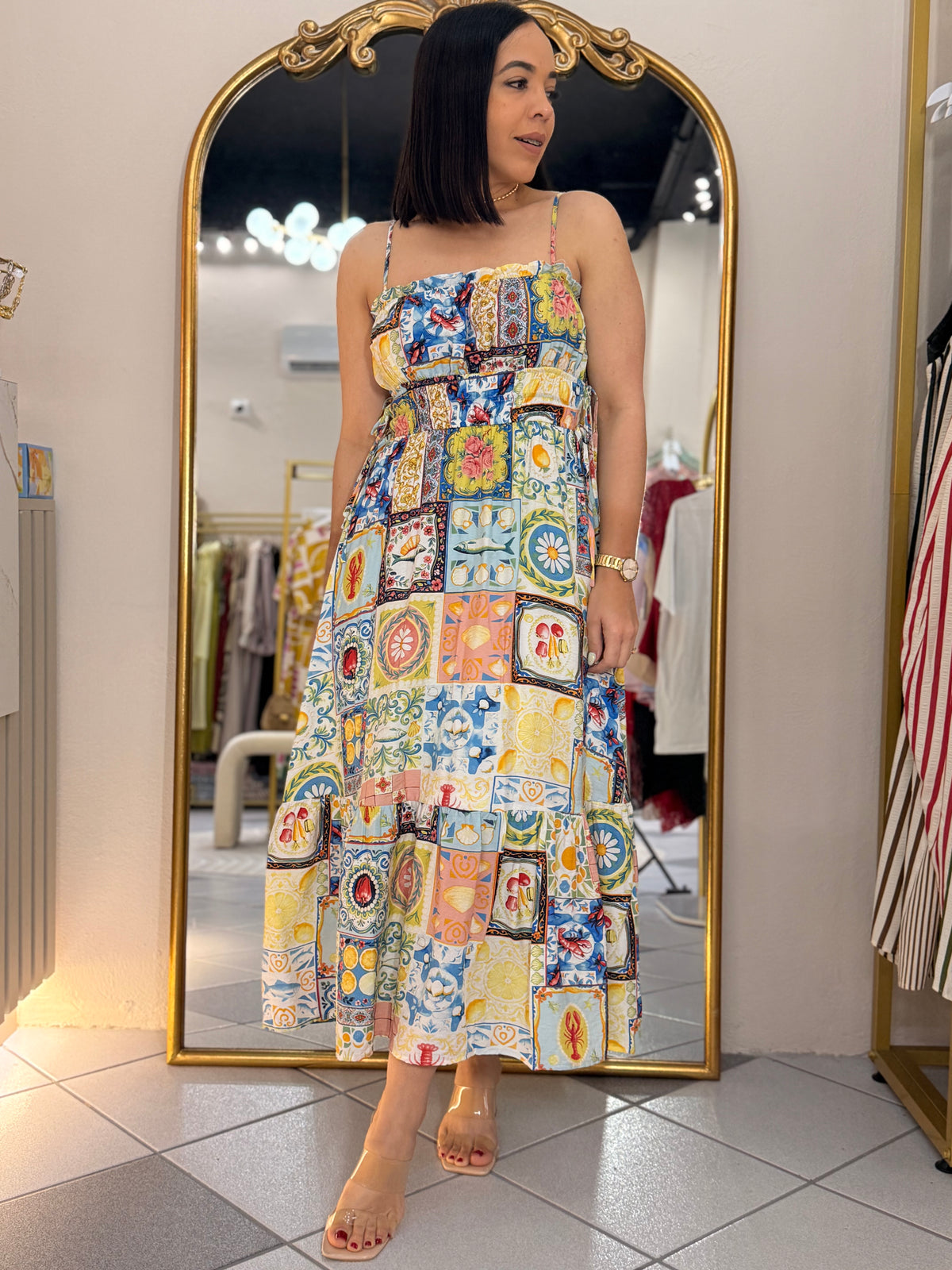 TROPICAL”  BLUE MIDI DRESS