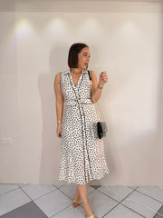 MIDI DRESS WHITE/BLACK POLKA DOT
